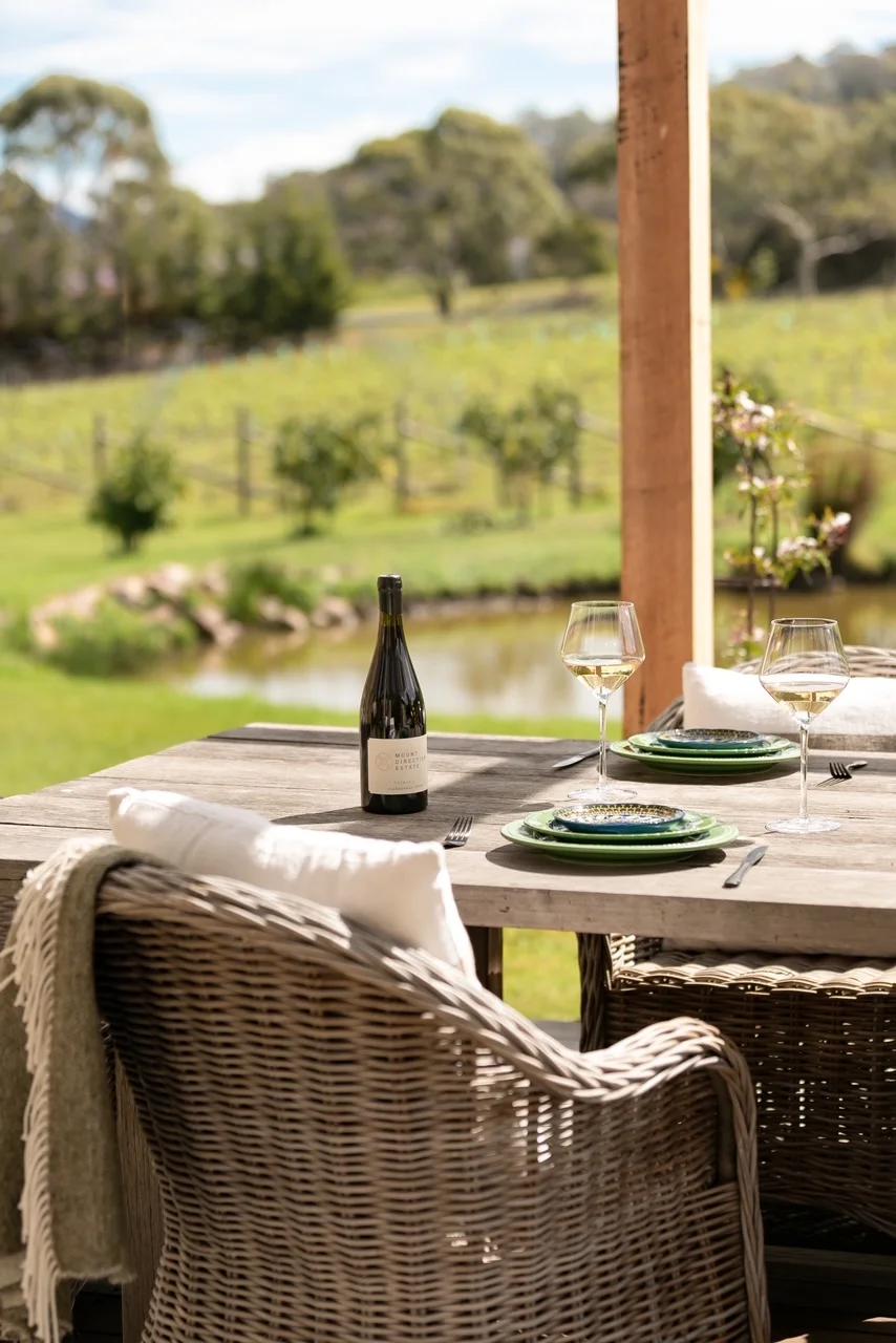Table outdoors with wine