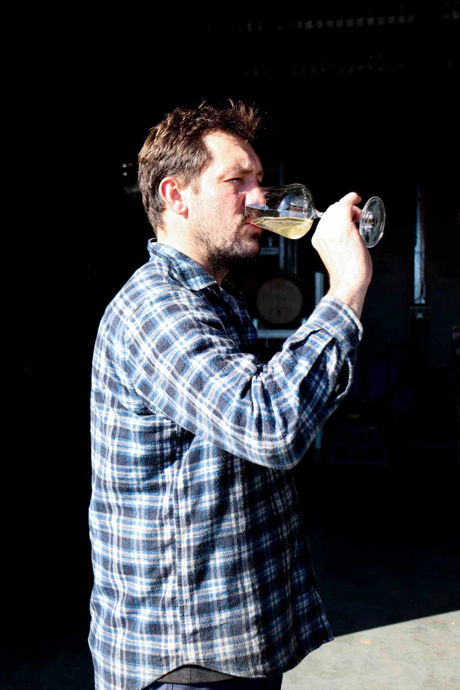 Luke sipping on wine